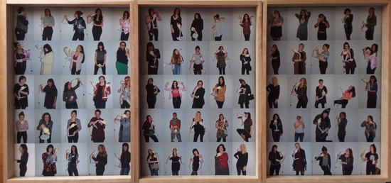 Photo Installation of 75 Women posing with vintage swan lamp